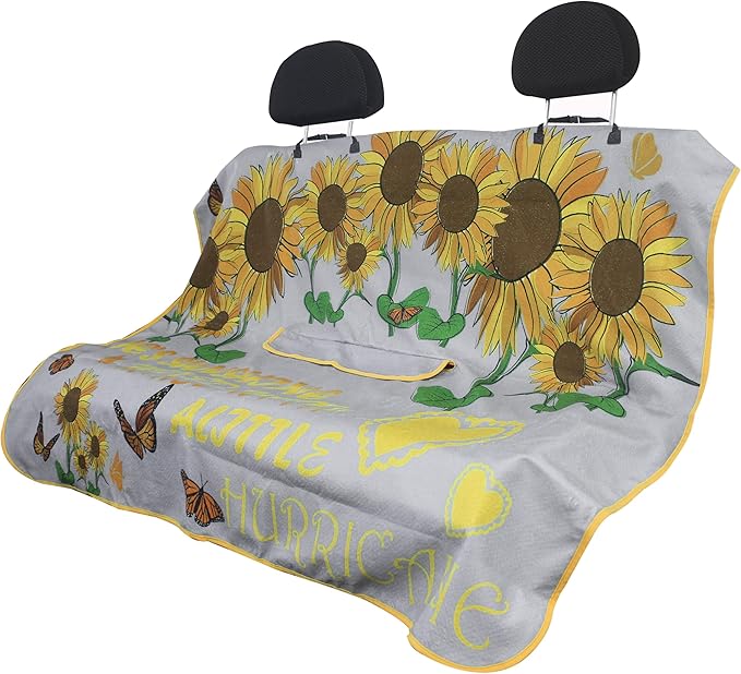 Waterproof Back Seat Cover for Dogs and Kids, Car Seat Protector Under Baby Car Seat, Child and Dog Car Seat Cover Blanket for Rear Bench(Sun Flower,Rear Bench Seat Towel)