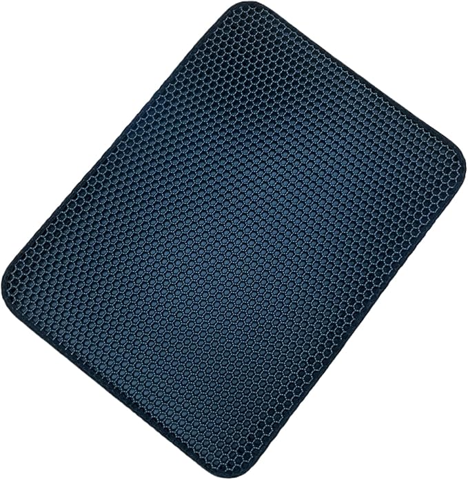 Cat Litter Mat, Honeycomb Double Layer Litter Trapping Mat, 18" x 24" Kitten Litter Box Pad, Waterproof Urine Proof, Washable Easy Clean (Black)