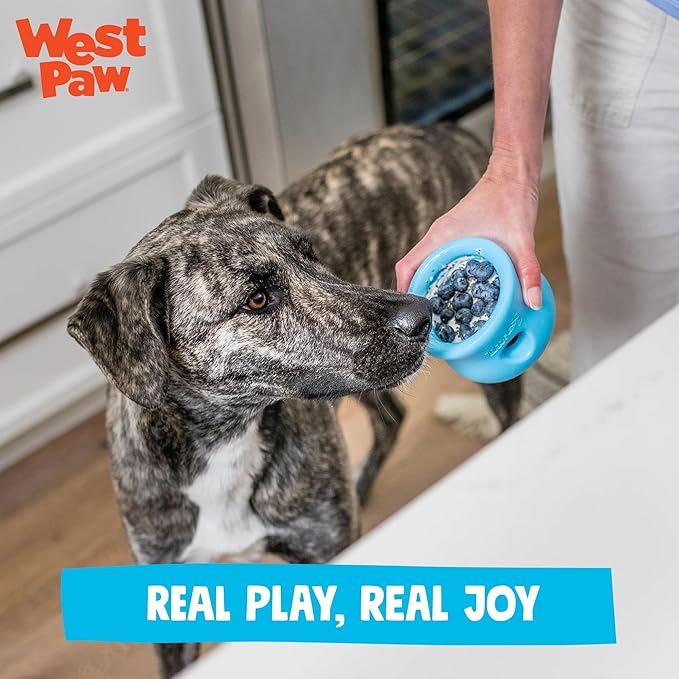 WEST PAW Zogoflex Toppl Interactive Treat Dispensing Puzzle Dog Toy for Mental Stimulation & Enrichment-Holds Kibble & Treats-Lickable, Freezable & Dishwasher Safe-Made in USA-X-Large-Aqua Blue