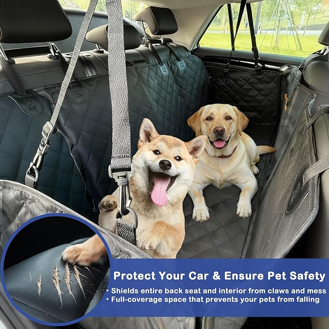 Dog Car Seat Cover for Back Seat,Waterproof Anti-Slip Hammock with Side Flaps, Heavy-Duty 600D Oxford Fabric, Scratchproof Pet Protector, Universal Fit for Cars, Trucks and SUVs