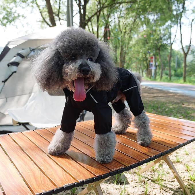 LOVELONGLONG Waterproof Dog Raincoat with Removable Hood – Outdoor Full Body Dog Jacket, Windproof Snowproof Shell Suit – All Season Pet Rain Gear Black XXL
