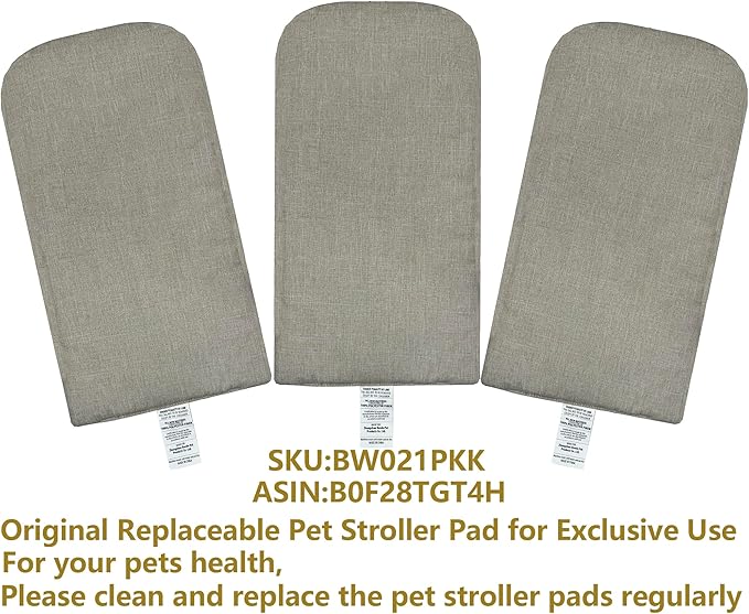 ROODO Pet Stroller Mat,Dog Stroller Cushion,Inner Pad for Exclusive Use,Original,Replaceable,Easy to Clean,Set of 3 pc(Khaki)