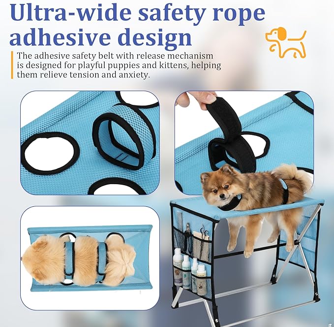 Foldable Pet Grooming Hammock for Small Dogs & Cats - Sturdy Aluminium Alloy Support Suitable, Dog & Cat Grooming Table - Gentle Joint Support for Nail Trimming, Bathing & Care, No Hook Needed -8.8 lb