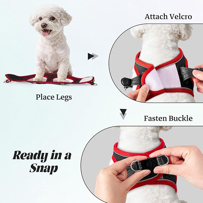 YIMEIS Dog Harness and Leash Set, No Pull Soft Mesh Pet Harness, Reflective Adjustable Puppy Vest for Small Medium Large Dogs, Cats (Black & red 01, Medium (Pack of 1)
