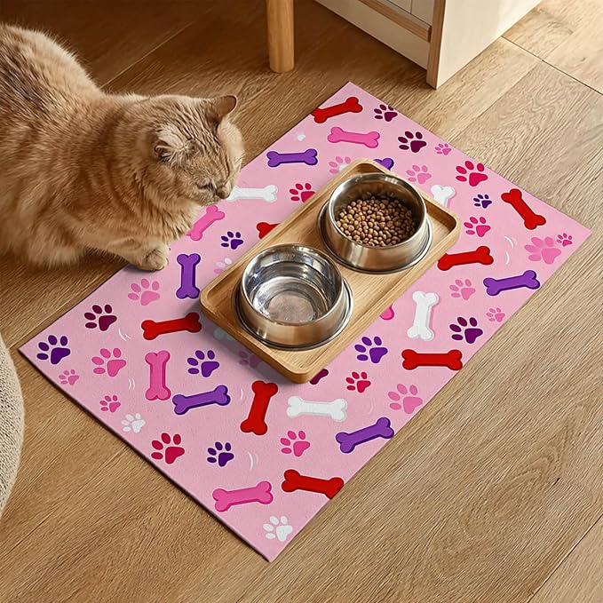 HOMETITUTE 24x16 inch Non Slip Dog Food Mat Pet Bowl Placemat for Food and Water Puppy Feeding Mat Small Dog Bowl Mats Cat Food Mat Easy Clean Pet Feeding Mats for Small Pets