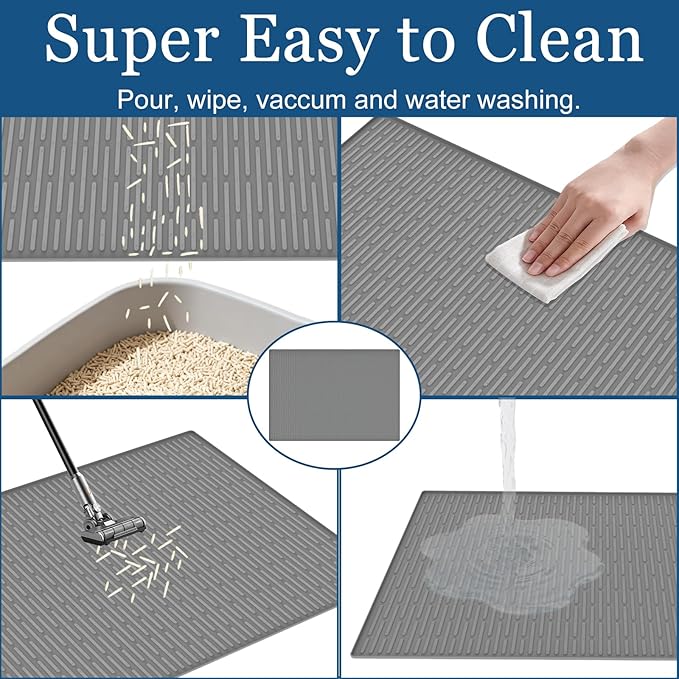 XXL Extra Large Silicone Cat Litter Trapping Mat for Scatter Control, 40"x30"(100cmx75cm) Waterproof Kitty Litter Box mat for Floor, Soft on Kitty Paws, Easy to Clean, Black