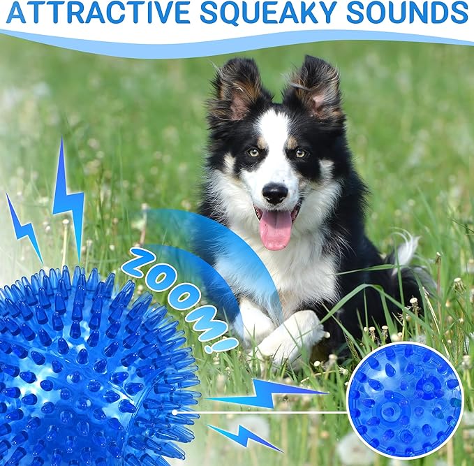 LECHONG 4-Pack Large Squeaky Dog Balls, 4.5" Rubber Spiky Dog Balls for Large Medium Aggressive Chewers Teeth Cleaning, Chew Toy for Training & Boredom Buster