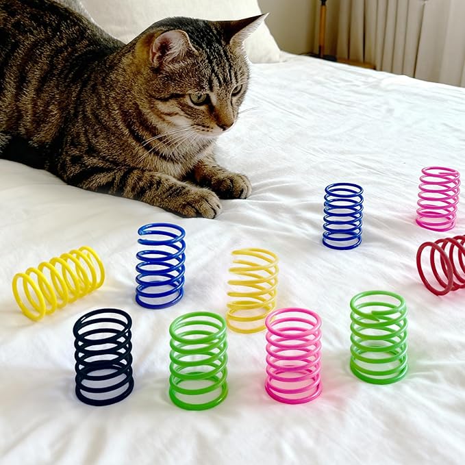6Colors Plastic Spring Cat Toys, 30 Pack Spiral Springs for Indoor Cats to Swat, Bite, Hunt, Interactive Toys for Cats and Kittens