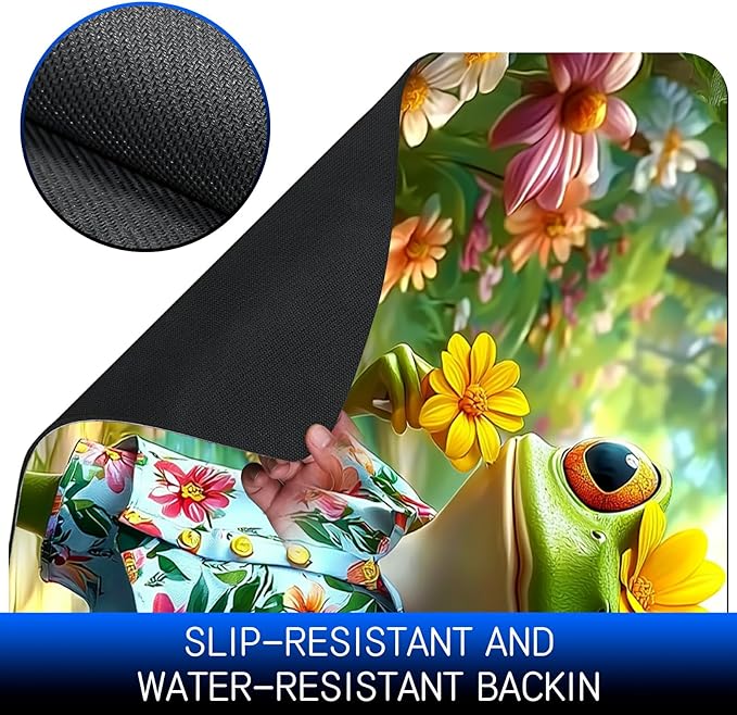 Dog Food Mat, 19.6" x 23.6" Absorbent Pet Feeding Mat for Food and Water, Waterproof Diatom Mud Pet Placemat with Non-Slip Rubber Backing, Cat Bowl Mat for Floors - Frog Flower Summer