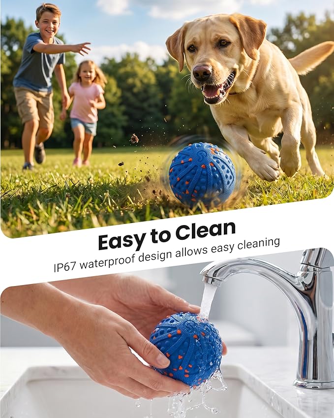 Interactive Dog Toys with Teeth-Friendly Bumps, 3 Modes, ETPU Material, IP67 Waterproof, Rechargeable Dog Ball, Automatic Rolling Ball Dog Toy to Keep Them Busy