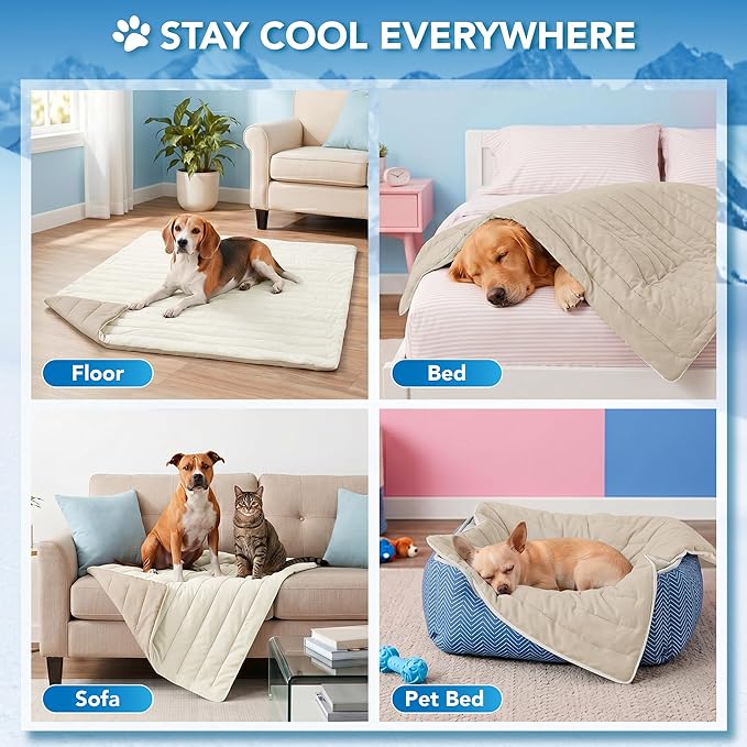 PetAmi Dog Cooling Mat, Q-Max Pet Cooling Blanket with Thick Cushioning, Self Cooling Pad for Dogs & Cats, Reversible Summer Mat for Crate, Couch, Kennel, Taupe/Beige, Small (24x32)