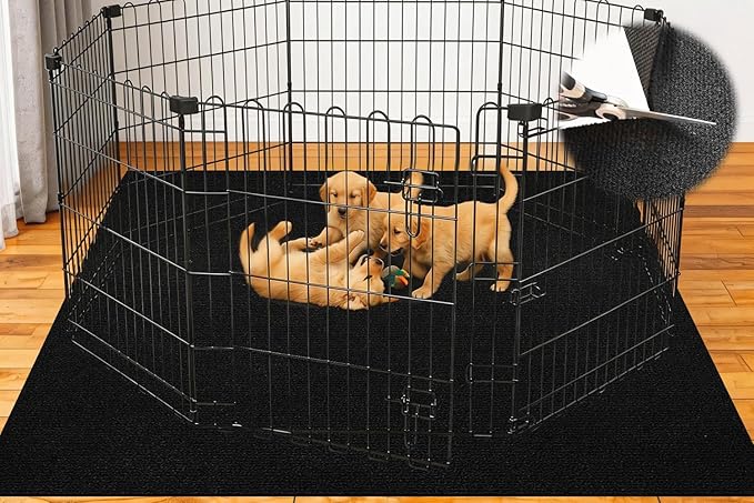 Huge Dog Playpen Mat, 60 in x74 in Dog Crate Mat Extra Large Reusable Puppy Training Pads for Under Crate Cages, Reusable Washable Waterproof Non-Slip Dogs Playpen Mats Pad for Floor Kennel Black