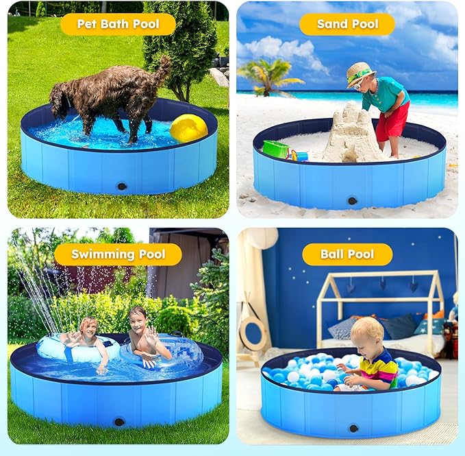 Niubya Foldable Dog Pool, Collapsible Hard Plastic Dog Swimming Pool, Portable Bath Tub for Pets Dogs and Cats, Pet Wading Pool for Indoor and Outdoor, 80 x 12 in