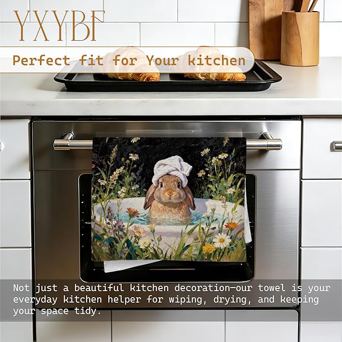 Funny Bunny Hand Towels for Kids Bathroom Washroom Decor 16x24 Inches, Gifts for Bunny Lovers, Floral Rabbit Bathroom Hand Tea Towels Decorative