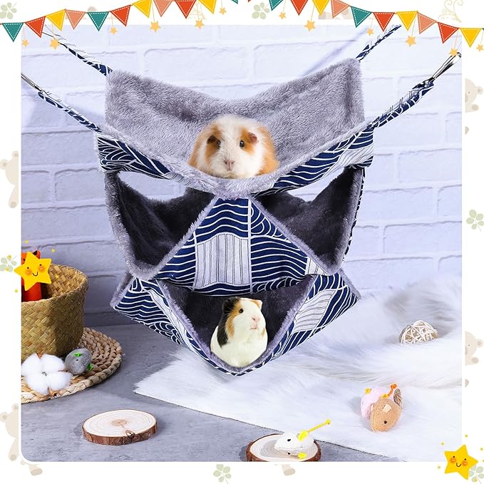 3 Tier Guinea Pig Cage Accessories,Ferret Rat Hammock, 13.7x13.7 Inches,Pet Cage Hanging Bunkbed Hammock for Small Animals, Guinea Pig, Ferret, Squirrel, Chinchilla, Rat,Parrot