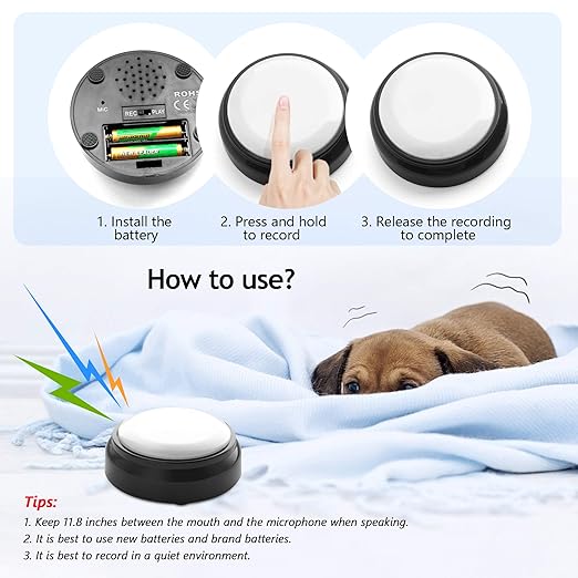Recordable Button, Sound Button Record Talking Button Answer Buzzers Funny Buttons Record Your Own Words with 30s Voice Recording Time Also Used for Dog Training - White and Black (Battery Included)