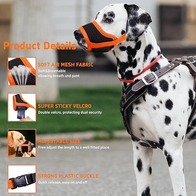 Seyezo Dog Muzzle, Soft Breathable Muzzle for Small Medium Large Dogs, Air Mesh Nylon Muzzle Cover Prevent Biting Barking Chewing, Adjustable Drinkable Pet Muzzle 6 Sizes (Orange,XXL)