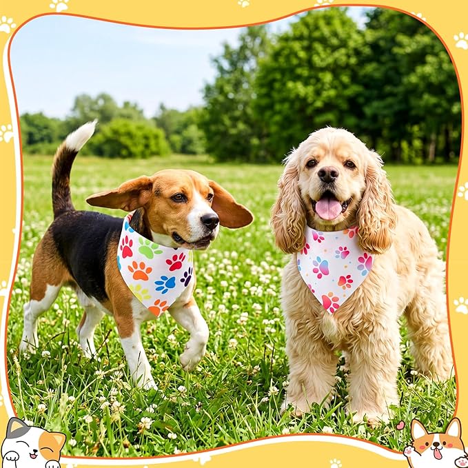 Sanwuta 72 Pcs Paw Dog Bandana Bulk Washable Puppy Triangle Scarfs Cat Bandanas Adjustable Soft Cute Pet Triangle Bibs Accessories for Small Medium Dogs Cats Pets Costume