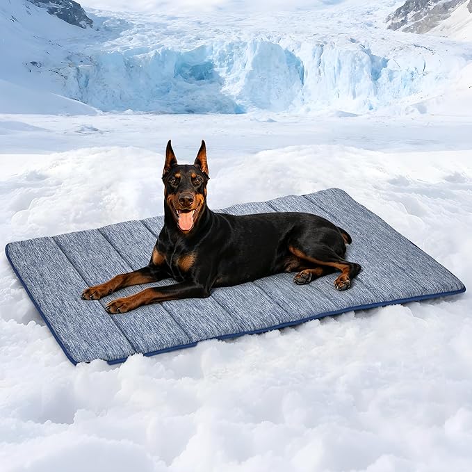 Dog Cooling Mat for Large Dogs - 47x29 Orthopedic Memory Foam Pet Pad for Summer, QMAX>0.5, Washable Premium Comfort Crate Pad for Your Furry Companion, Wander Blue