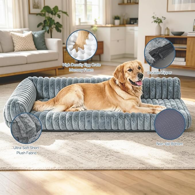 Orthopedic Dog Bed for Large Dogs with Washable Dog Bed Cover, Oeko‑TEX Certified Memory Foam Dogs Bed with Sides L-Shaped, Removable Cover, Pet Couch Bed Non-Slip, XL Dog Bed 39.4"×29.5", Grey