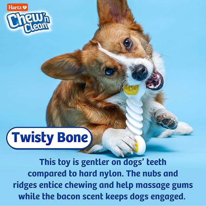 Hartz Chew ‘n Clean Twisty Bone Dog Chew Toy, Bacon Scented for Moderate Chewers, Extra Small