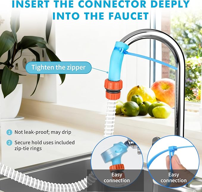 Slip-On Tub Hose for Bathtub Faucet, Ear-Tab Zip-Tie Connector, Handheld Sprayer Head, No-Install Faucet Hose Attachment for Hair Washing & Cleaning, 6 ft, Fits Spouts up to 3 in
