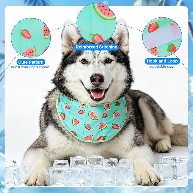 EXPAWLORER Dog Cooling Bandana - 2 Pack Instant Cool Chill Out Dog Scarf, Adjustable Summer Outdoor Ice Neck Cooler Vest, SAP Ice Crystal Powder Physical Cooling Pet Handkerchiefs, Tropical Large