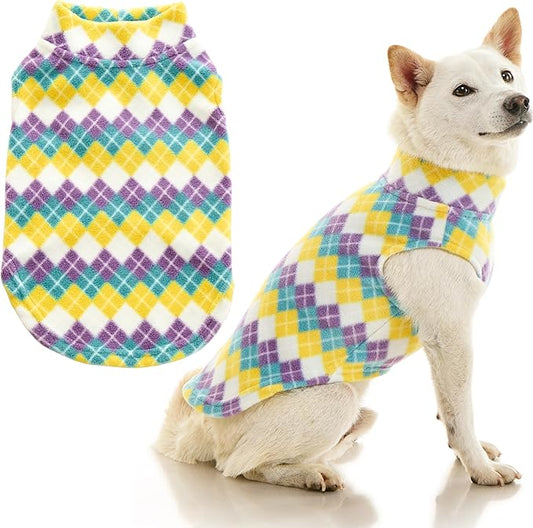 Gooby - Stretch Fleece Vest, Pullover Fleece Vest Jacket Sweater for Dogs, Argyle Blue, Large