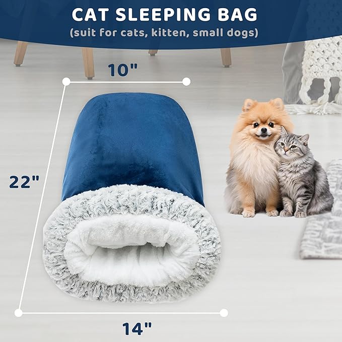 Cat Sleeping Bag for Indoor Cats, Soft Fleece Warm Cat Bed Cave for Winter Cold Weather, Washable Self Warming Hideaway Tunnel Bed Pet Snuggle Sack