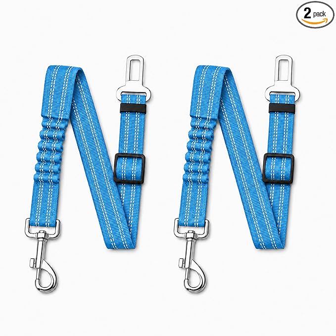 Dog Seat Belt 2Pcs, Retractable Pet Car Harness, Adjustable Dog SeatBelts for Vehicle, Nylon Pet Safety with Elastic Bungee