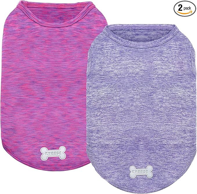 KYEESE 2 Pack Dog Shirts Quick Dry Soft Stretchy Pet T-Shirts with Reflective Label Tank Top Sleeveless Vest Sun Protection Dog Clothes for Small Dogs, Small, Purple+Pink