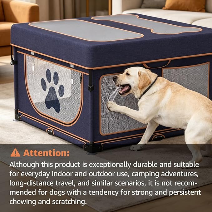 LOOBANI Foldable Dog Playpen Outdoor: 1 Min Setup Pet Puppy Playpen Indoor with Cover & Bag, Portable Dog Fence for Yard, RV Camping, Travel-43.3"x43.3"x27.1"│Patented (Blue+Yellow)