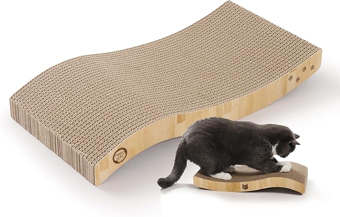 Reversible Wave Cat Scratcher for Indoor Cats - Cat Scratching Board, Horizontal Cat Scratch Pad Lounger with Reversible Usability and Extra Comfort for Lounge(1Pack, Oak)