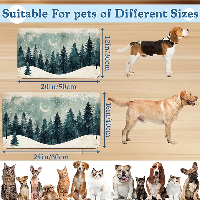 Mysty Winter Fores Pet Feeding Mat–Quick Dry Absorbent Dog Cat Food Mat, Non Slip Waterproof Bowl Placemat for Messy Eaters, Pet Accessories for Floors 12"x20"