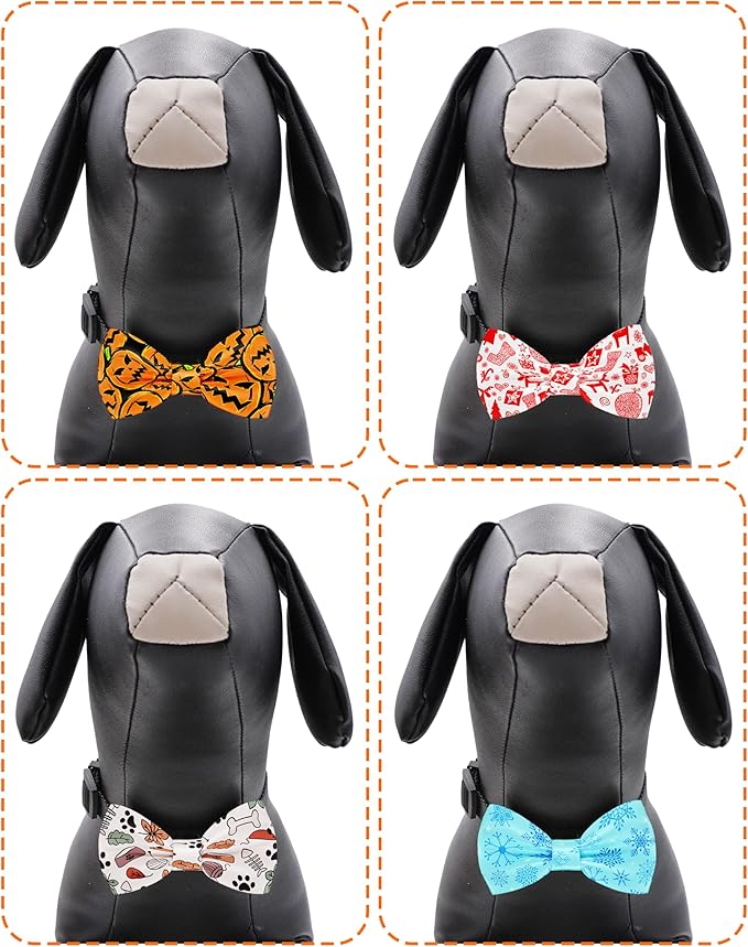 PET SHOW 10 Pack Holiday Small Dog Bow Ties Sliding Collar Attachments Puppy Cats Festival Bowties for Medium Dogs Fall Winter Bowknots Birthday Party Pet Grooming Accessories(Small)