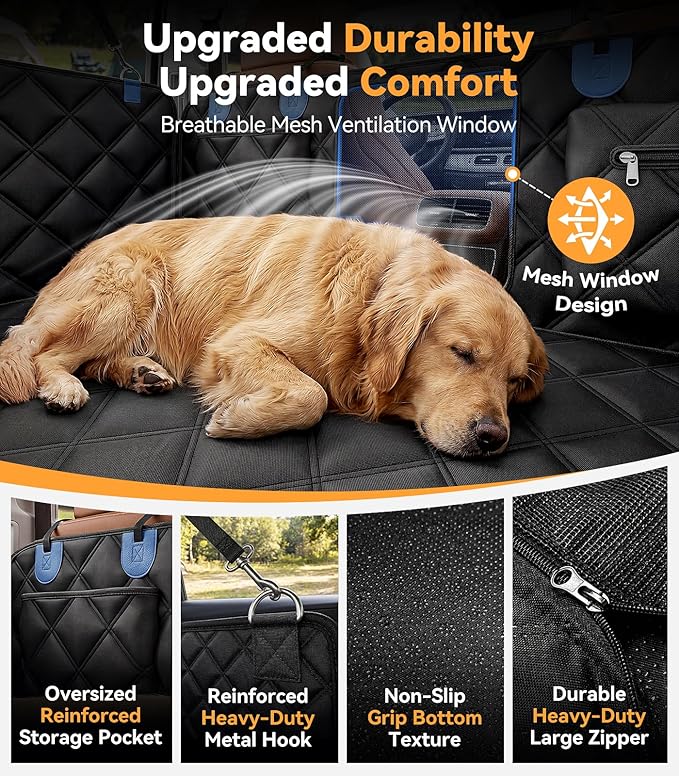 Rorhxia Dog Seat Cover for Backseat, [Ultimate Safe, Comfortable and Large Space] Waterproof 600D Heavy Duty Dog Car Hammock, Release Passenger Seats, Fits Sedan/SUV/Truck, Large Dog Friendly, L
