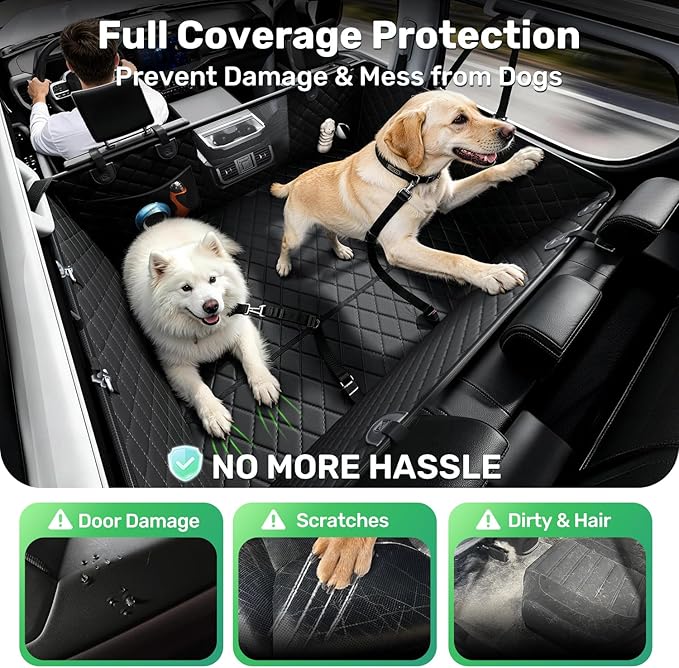 Zanch Heavy-Duty Dog Truck Seat Cover, Flat Solid Back Seat Extender for Multi Large Dogs, Hard Bottom Supports 450 lb, Waterproof Hammock Protector, XL for Full-Size Crew Cab Trucks & SUVs, Black