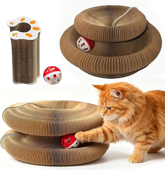2-Pack Magic Organ Cat Toy | Kitty Curls Cat Toy | Reversible Cat Scratcher Pad with Bell Balls, Corrugated Cardboard Scratching Board for Indoor Cats, Furniture Protection