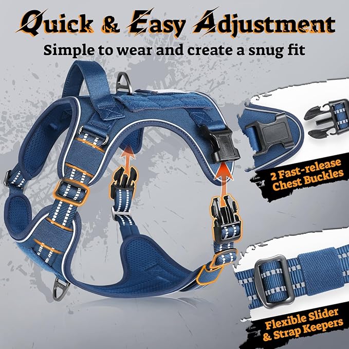 rabbitgoo Tactical Dog Harness for Small Dogs No Pull Adjustable Military Vest with Handle MOLLE Reflective Heavy Duty Dog Vest for Walking Training Hunting Outdoor Working Medium Size Dog Blue S