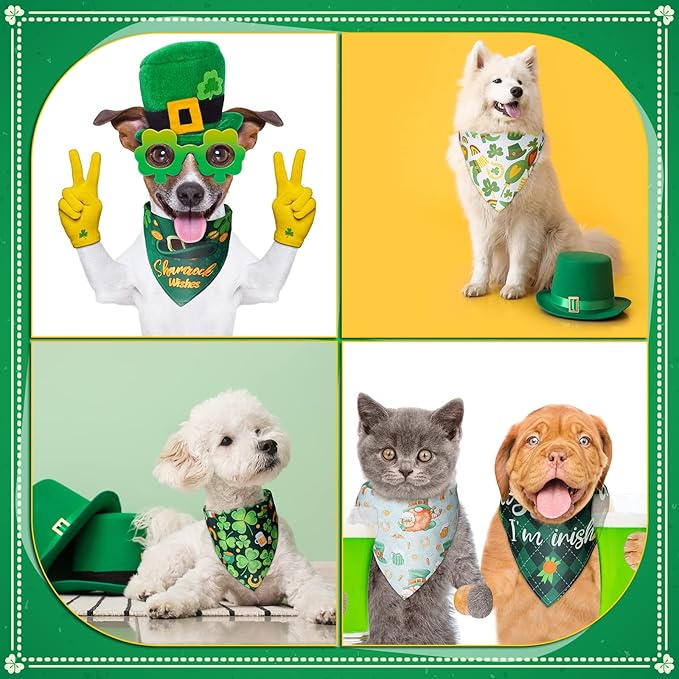 Sanwuta 60 Pcs St. Patrick's Day Dog Bandanas Bulk St. Patrick's Day Dog Scarf Adjustable Puppy Kerchief Holiday Pet Grooming Supplies Outfit Costume for Small to Large Pet (Shamrock)