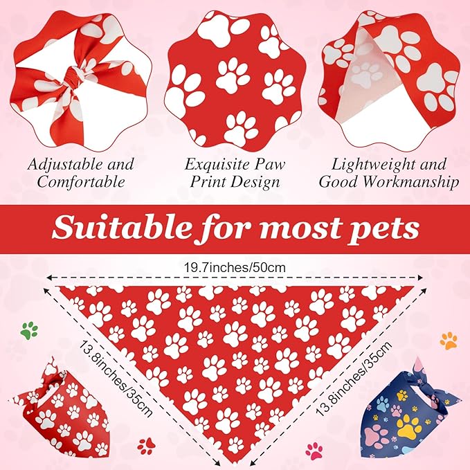 Abbylike 100 Pcs Paw Print Dog Bandanas Bulk Cute Footprint Bandanas for Dogs Triangle Kerchief Bib Scarf for Pets National Dog Day Party Costume Photo Props Accessories Pet Shops (19.7 x 13.8 x 13.8)