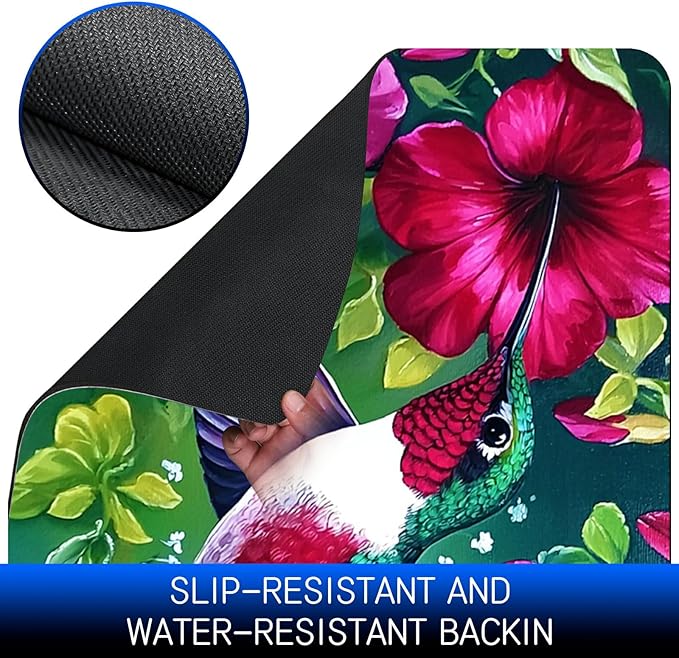 Dog Food Mat, 15.7" x 23.6" Absorbent Pet Feeding Mat for Food and Water, Waterproof Diatom Mud Pet Placemat with Non-Slip Rubber Backing, Cat Bowl Mat for Floors - Petunia Hummingbird