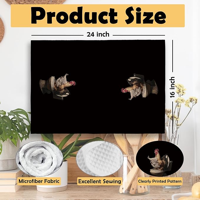 Funny Chicken Hand Towels, Chicken Lovers Mom Lady Gifts Hand Towel for Bathroom Decor, Dark Farmhouse Farm Animal Rooster on Toilet Decorative Towels for Bathroom Washroom Restroom 16x24 Inch