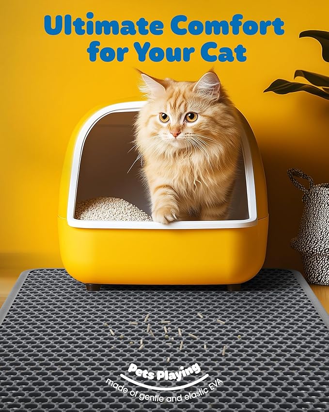 Cat Litter Mat - 30'' x 24'' Large Litter Trapping Mat, Easy to Clean Litter Box Mat, Waterproof, Urine-Proof, Non-Slip, Cat Toilet Training Systems Accessories, Grey