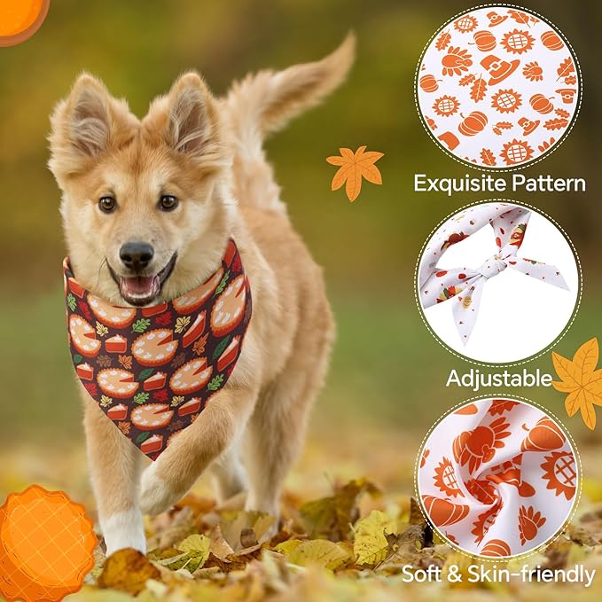 Huhumy 100 Pcs Thanksgiving Fall Dog Bandanas Bulk 3 Sizes Dog Washable Bandana Adjustable Washable Autumn Scarf for Thanksgiving Holiday Small Medium Large Pet Supplies