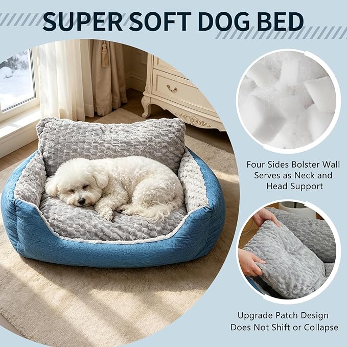 Dog Beds Large Sized Dog,35"x28"x13.7" Dual-Sided Bolster Pet Sofa, Machine Washable All Season Bed with Soft Plush & Linen Cushion, Non-Slip Bottom for Dogs Up to 66 lbs