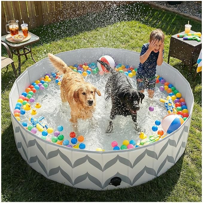 furrybaby Dog Pool for Large Dogs, Foldable Hard Plastic Pet Swimming Pool, Heavy Duty 0.5mm PVC with Non-Slip Bottom, Portable Kiddie Pool for Dogs, Pet Bath Tub for Backyard Summer, GW 63“