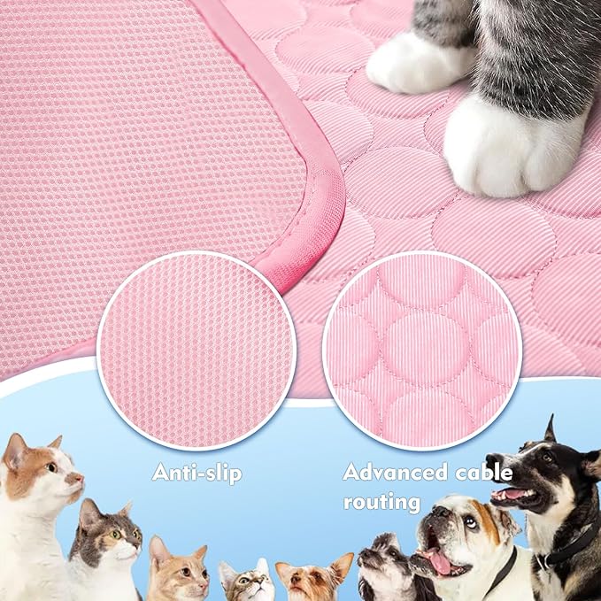 SOMOYA Dog Cooling Mat (Q-Max>0.4) Pet Cooling Pads Blanket Sleeping Kennel Mat,Ice Silk Cool Mat Pad Breathable Dog Bed Mats Beach for Large Dogs Cats (Pink, 27x22 in)