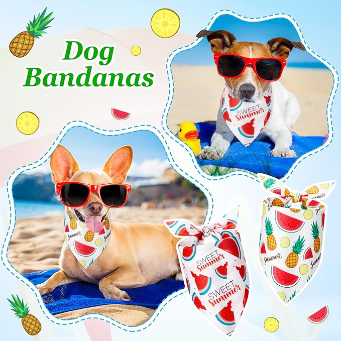 Weewooday 50 Pcs Fruit Dog Bandanas Bulk for Summer Soft Bibs Adjustable Triangle Pet Bandana for Small Medium Large Costume(Fruits Pattern, 25.6 x 17.7 x 17.7 Inch)