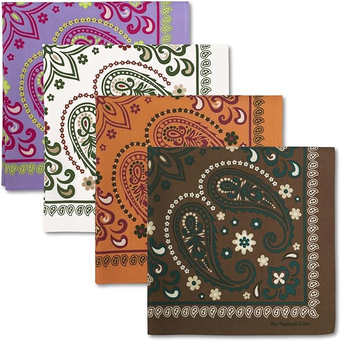 The Peacock Crew Premium Soft Cotton Bandanas Pack for Men and Women Paisley 22 x 22 inches